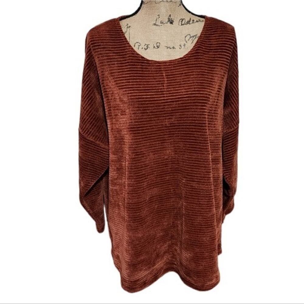 Chenault Burnt Orange Ribbed Super Soft Cozy Velour Tunic Plus Size 2X New!